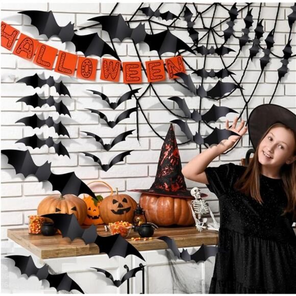 60PCS Bat Decor, Halloween Room Decor, 4 Different Sizes Realistic Waterproof - Picture 2 of 7